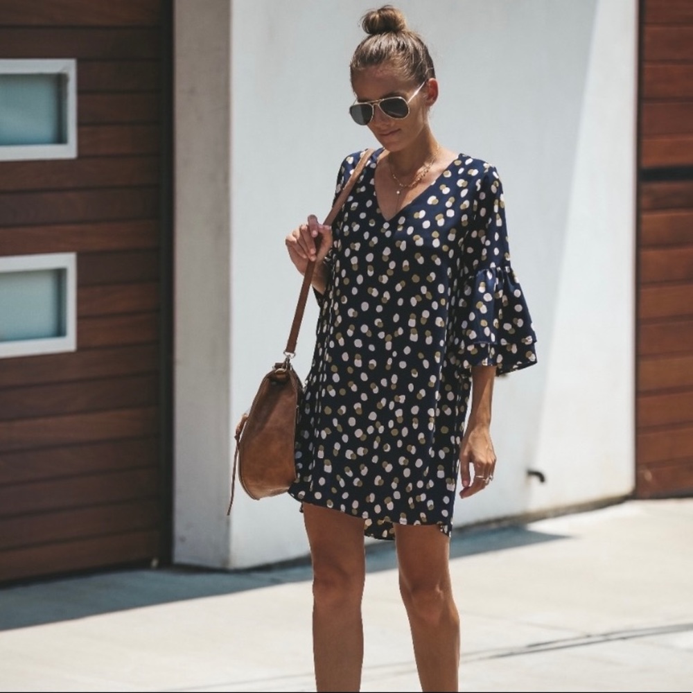 Navy Bell Sleeve Shift Dress